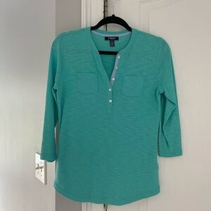 Chaps Green 3/4 Sleeve Buttoned Blouse